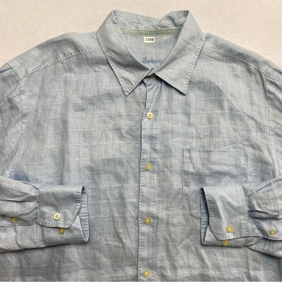 Tommy Bahama 100% Linen Shirt Men's L Blue Long Sleeve Embroidered Button Up - Picture 1 of 12